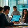 Businesspeople using enterprise mobile devices